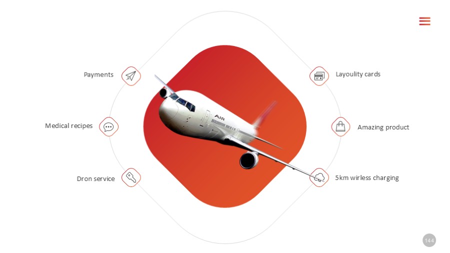 飞机六项并列关系PPT图示