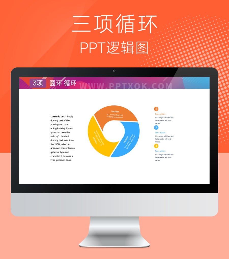 圆形三段文字环绕 并列列表 PPT图示