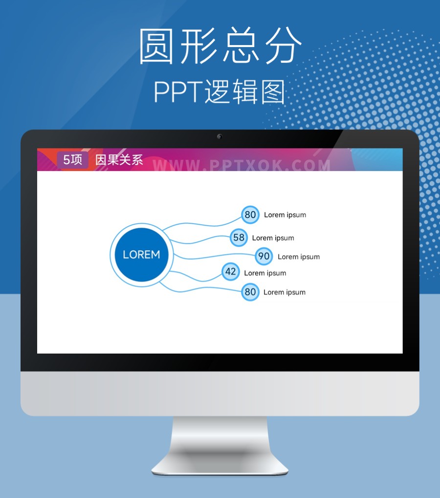五项总分关系PPT图示