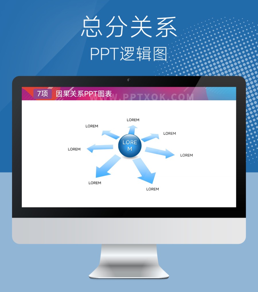 星形七项辐射形PPT图示
