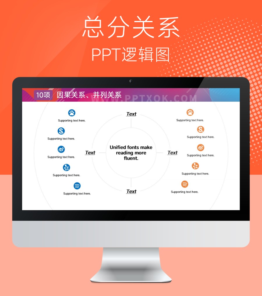 十项总分关系PPT图示