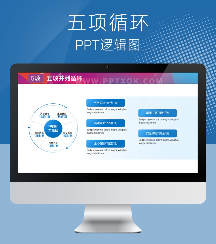 五项文字环绕循环 并列 PPT图示