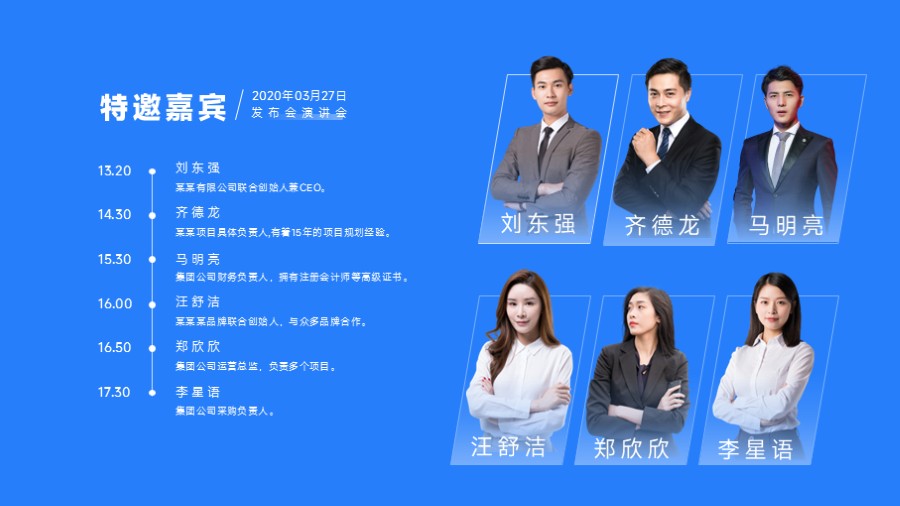 6人团队高管成员简介PPT板式