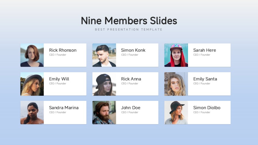 九宫格团队成员简介PPT板式