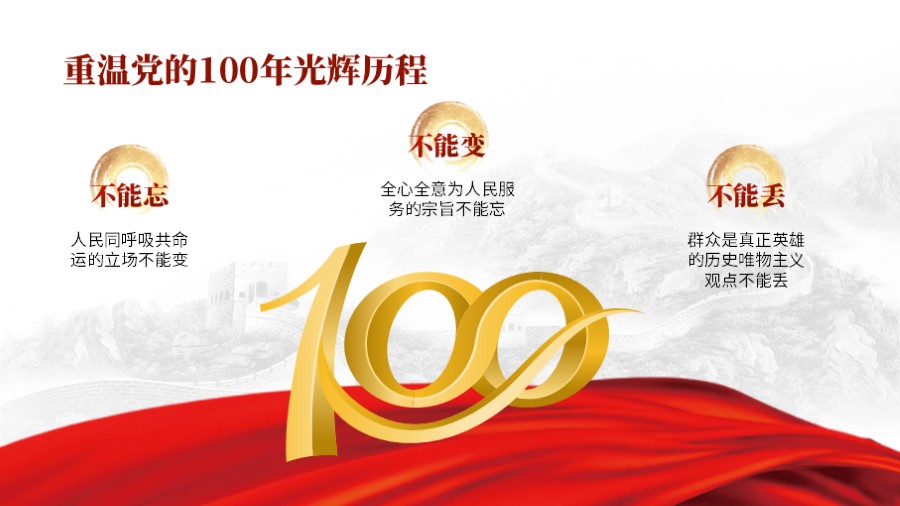 三项并列红色党建PPT板式