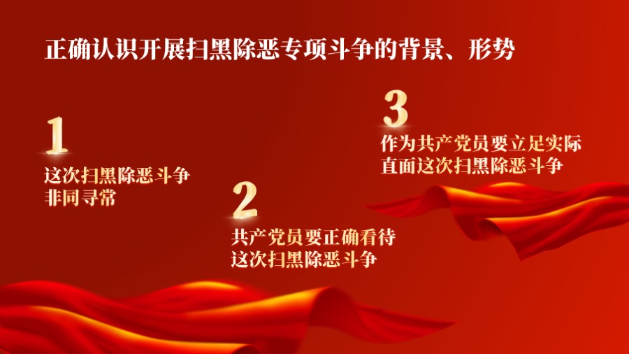 红丝绸飘带三项并列红色党建PPT板式