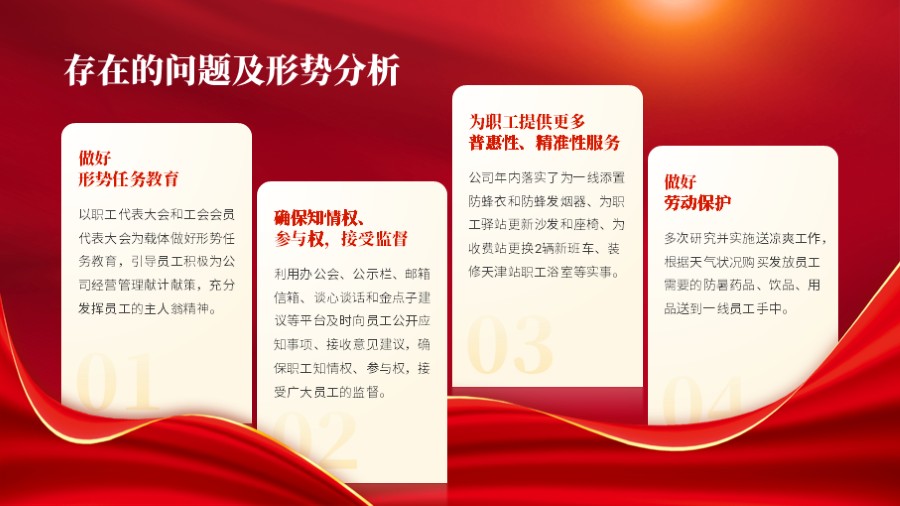 四项并列红色党建PPT板式