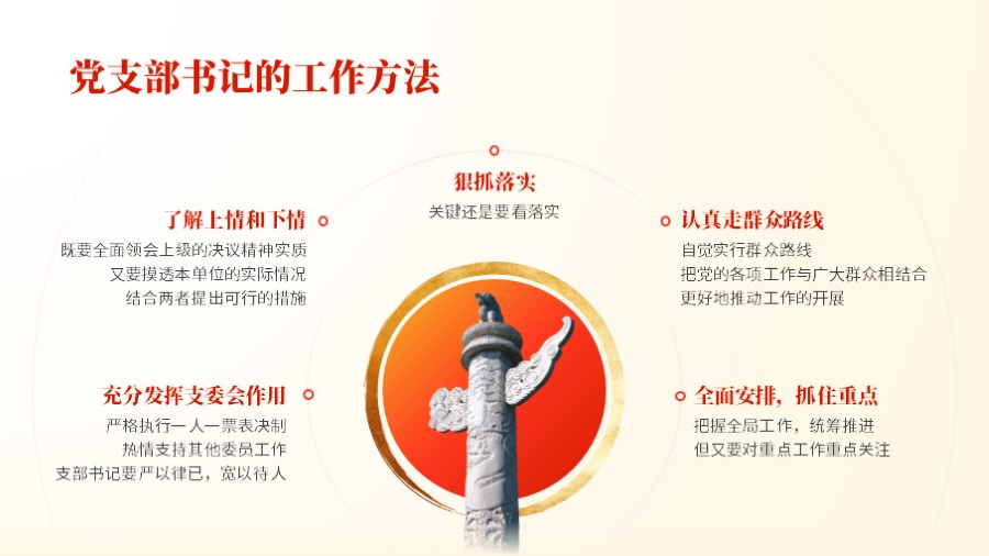 华表支部书记工作法五项文字并列 党建PPT板式