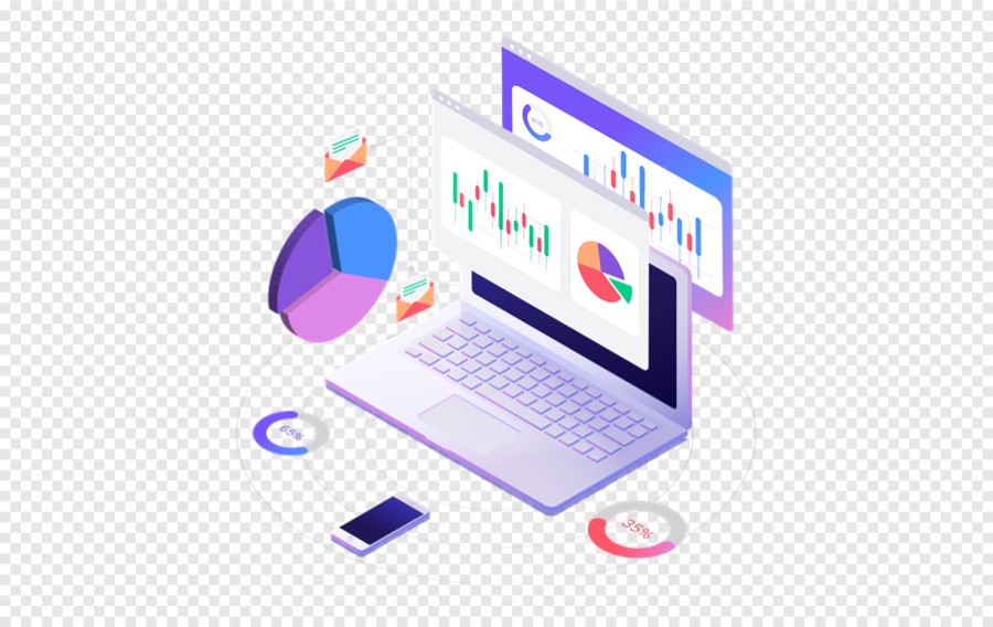 2.5D 办公笔记本电脑 饼状图 插图